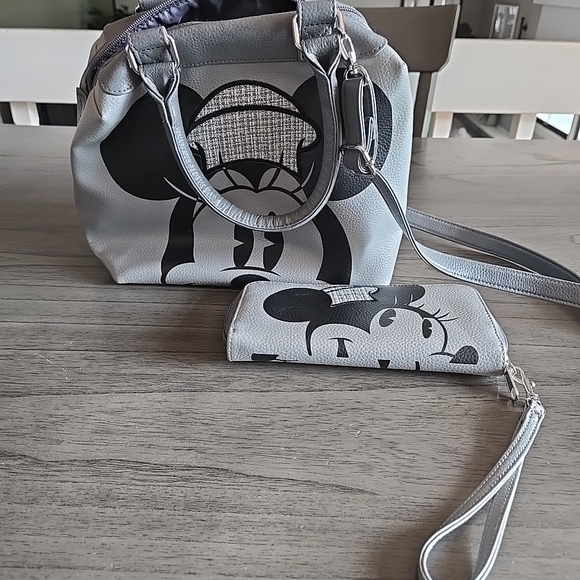 Mickey Mouse Purse Disney Parks Grey Tones Shoulder Or Hand Strap And Wallet - Picture 1 of 5